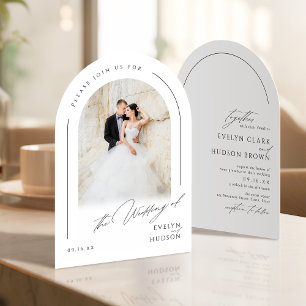 Modern Script Minimalist Photo Arch Wedding Invitation