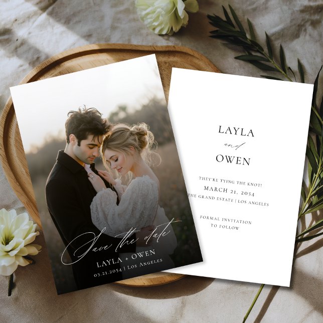 Modern Script Minimalist Rustic Boho Wedding Photo Save The Date (Creator Uploaded)