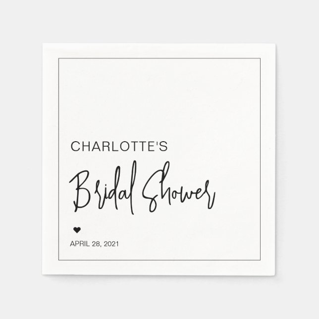 Modern Script Minimalist Simple Bridal Shower Napkin (Front)