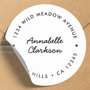 Modern Script   Minimalist Star Return Address Classic Round Sticker