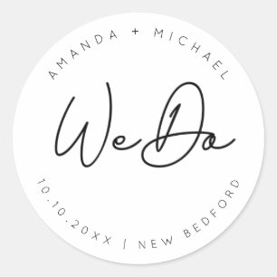 Modern Script Minimalist Wedding Classic Round Sticker
