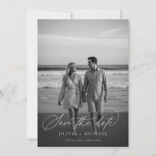 Modern Script Minimalist Wedding Photo Save The Date