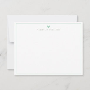 Modern Script Mint Green Heart Border Monogram Card