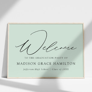 Modern Script Mint Green Welcome Graduation Party Poster