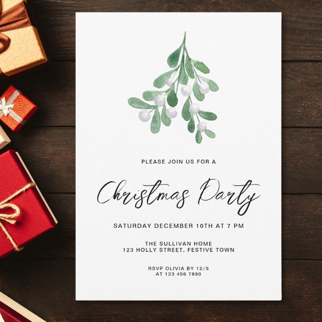 Modern Script Mistletoe Christmas Party Invitation (Creator Uploaded)