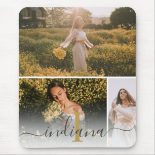 Modern Script Monogram 3 Photo Custom Mouse Mat