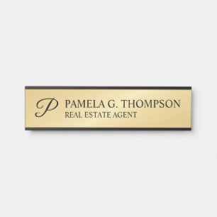 Modern Script Monogram Black and Gold Door Sign