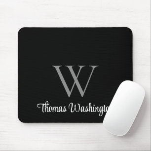 Modern Script Monogram Black Mouse Mat