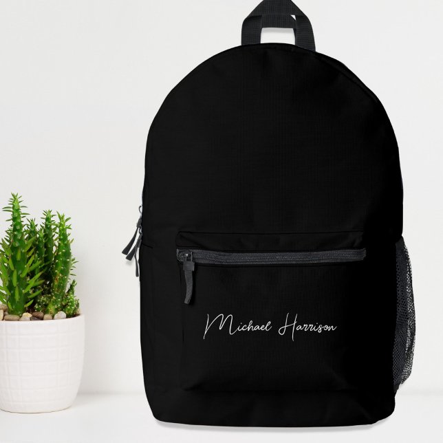 Modern Script Monogram Black Printed Backpack (Creator Uploaded)
