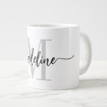 Modern Script Monogram Custom Jumbo  Large Coffee Mug<br><div class="desc">Elegant, modern giant coffee mug with your custom name and monogram in a trendy hand lettered script calligraphy design in minimalist grey and black, this large typography driven design makes a great gift for coworkers, teachers, coaches, girlfriends, boyfriends, wives, daughters, or any other work or family member! Great for the...</div>