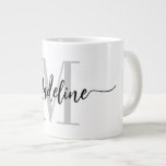 Modern Script Monogram Custom Jumbo  Large Coffee Mug<br><div class="desc">Elegant, modern giant coffee mug with your custom name and monogram in a trendy hand lettered script calligraphy design in minimalist grey and black, this large typography driven design makes a great gift for coworkers, teachers, coaches, girlfriends, boyfriends, wives, daughters, or any other work or family member! Great for the...</div>