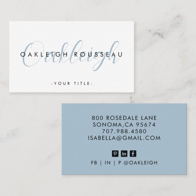 Modern Script Monogram Dusty Blue Business Card (Front/Back)