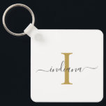 Modern Script Monogram Elegant Name Key Ring<br><div class="desc">Gold Gray Monogram Script Name Modern keychain you can easily edit with your name and initial by clicking the "Personalize" button. Completely change the colors of the text and background when you select the "Customize this" link.</div>