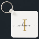 Modern Script Monogram Elegant Name Key Ring<br><div class="desc">Gold Gray Monogram Script Name Modern keychain you can easily edit with your name and initial by clicking the "Personalize" button. Completely change the colors of the text and background when you select the "Customize this" link.</div>