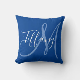 Modern Script Monogram in Blue Cushion