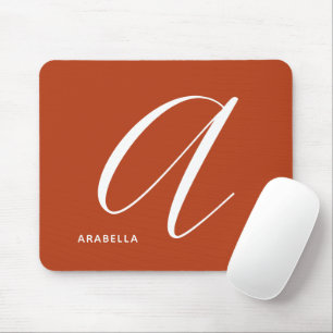 Modern Script Monogram Initial A Burnt Orange Mouse Mat