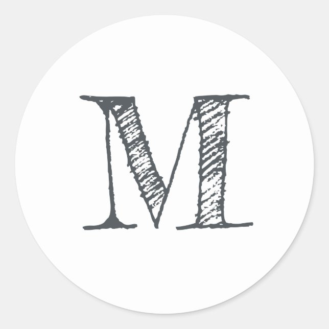 Modern Script Monogram Initial Black White Label (Front)