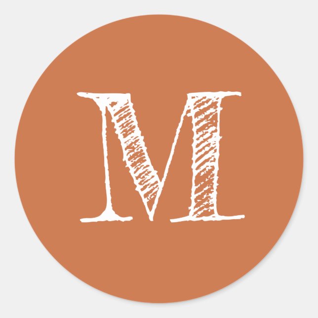 Modern Script Monogram Initial Burnt Orange Classic Round Sticker (Front)