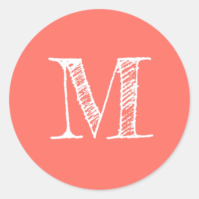 Modern Script Monogram Initial Coral Label (Front)
