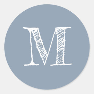 Modern Script Monogram Initial Dusty Blue Classic Round Sticker