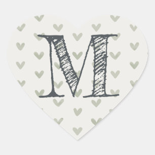 Modern Script Monogram Initial Green Hearts Heart Sticker