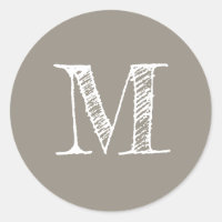 Modern Script Monogram Initial Grey Label