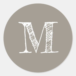 Modern Script Monogram Initial Grey Label