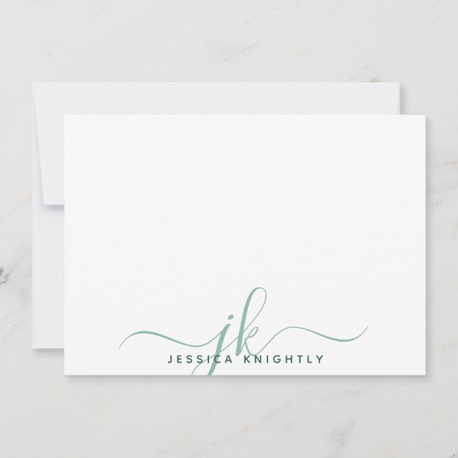 Modern Script Monogram Initials Minimal Green Card (Front)