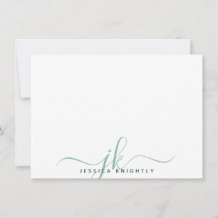 Modern Script Monogram Initials Minimal Green Card