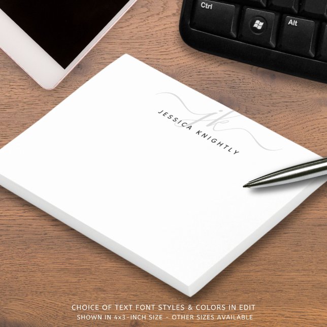 Modern Script Monogram Initials Silver Grey Post-it Notes (Creator Uploaded)