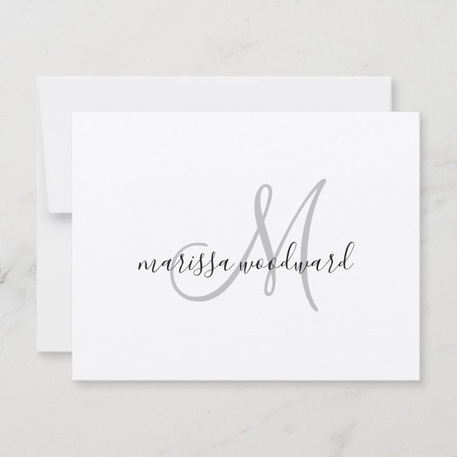 Modern Script Monogram Kraft Flat Note Card (Front)