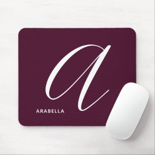Modern Script Monogram Letter A Burgundy Mouse Mat