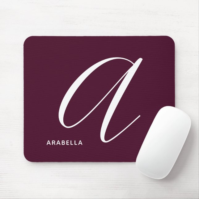 Modern Script Monogram Letter A Burgundy Mouse Mat (With Mouse)