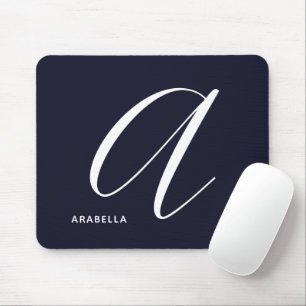 Modern Script Monogram Letter A Navy Blue Mouse Mat