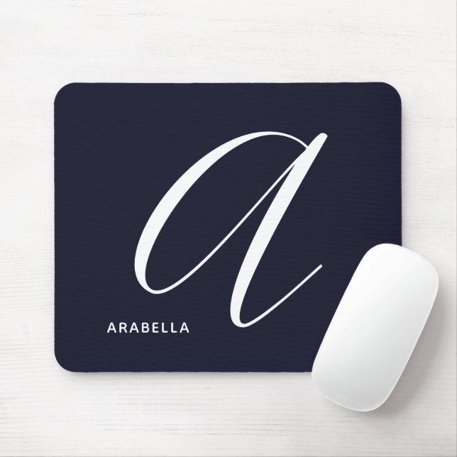 Modern Script Monogram Letter A Navy Blue Mouse Mat (With Mouse)