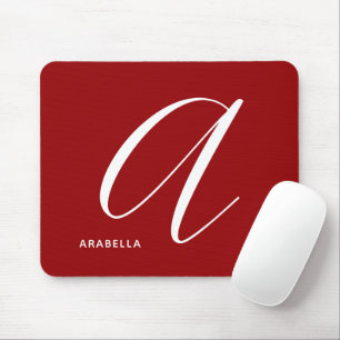 Modern Script Monogram Letter A Red Mouse Mat