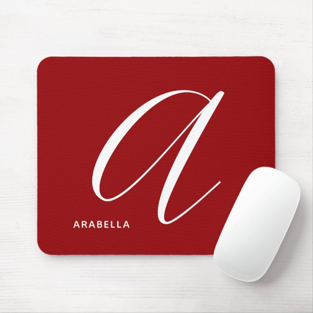 Modern Script Monogram Letter A Red Mouse Mat (With Mouse)