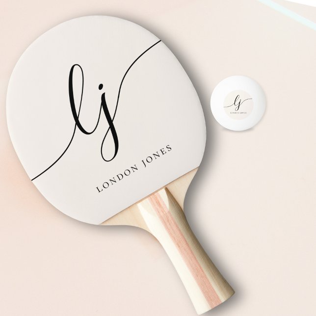Modern Script Monogram Name Girly Feminine Minimal Ping Pong Paddle (Creator Uploaded)