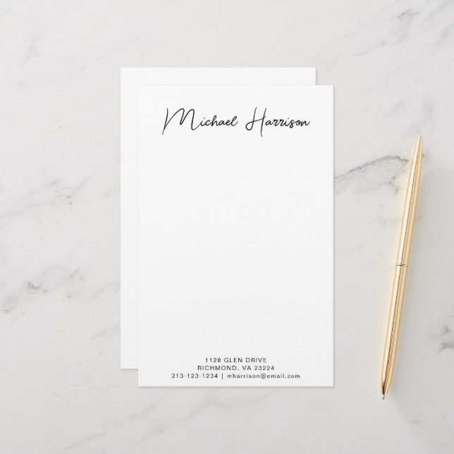 Modern Script Monogram Personalised Stationery (Front/Back In Situ)