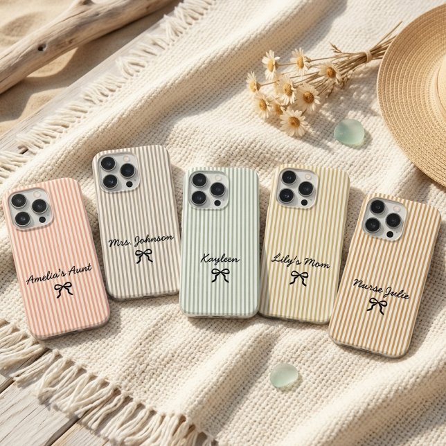 Modern Script Monogram Stripe Teacher Educator  iPhone Case (Custom Stripes Wedding | Bachelorette Party | Bridesmaid | Mother’s Day | Graduation Phone Case Gift)