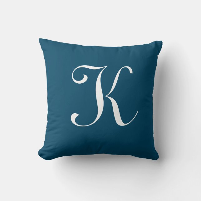 Modern Script Monogram teal blue Cushion (Front)