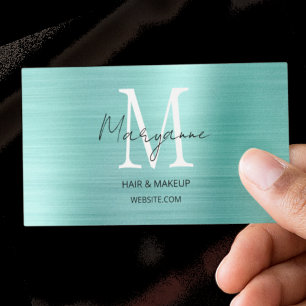 Modern Script Monogram Turquoise Business Card