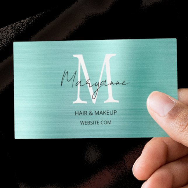 Modern Script Monogram Turquoise Business Card (Creator Uploaded)