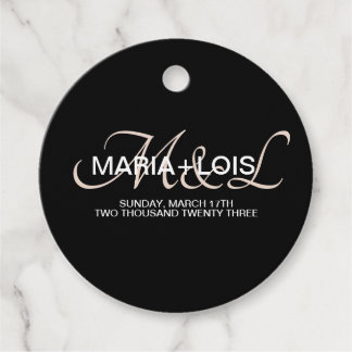 Modern Script Monogrammed Black Blush Pink Wedding Favour Tags