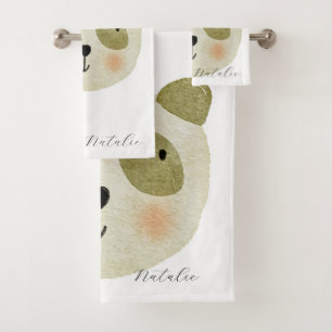 Modern script monogrammed safari animals white bath towel set