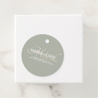 Modern Script Monogrammed Sage Blush Pink Wedding Favour Tags