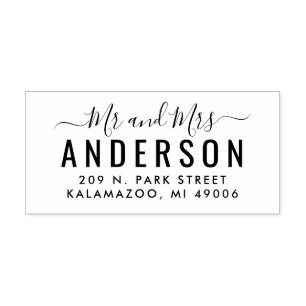 Modern Script Mr. and Mrs. Newlywed Return Address Rubber Stamp