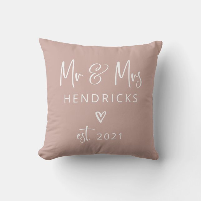 Modern Script | Mr and Mrs. Wedding Earthy Pink Cushion (Front)