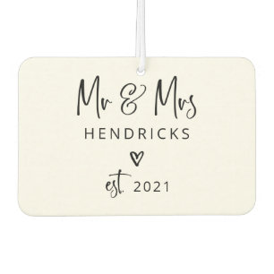 Modern Script   Mr and Mrs. Wedding Established Car Air Freshener