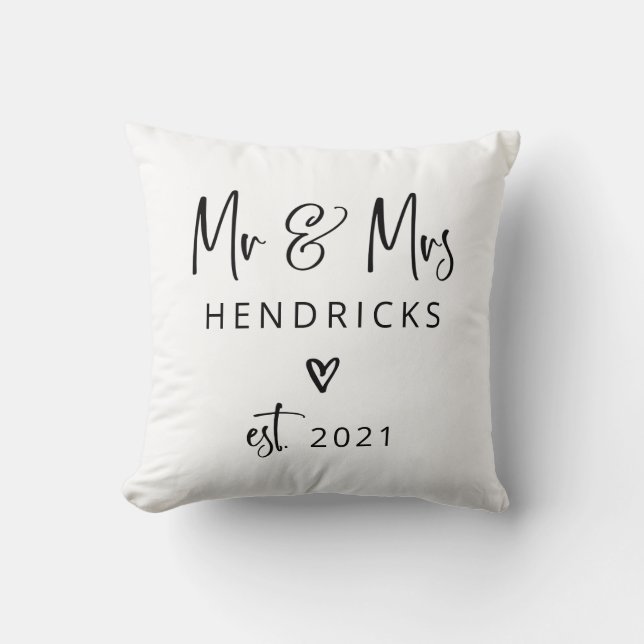 Modern Script | Mr and Mrs. Wedding Established Cushion (Front)